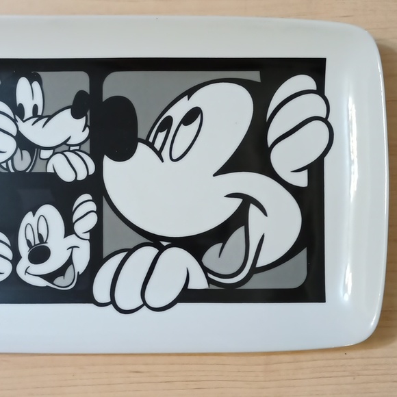 Mickey Mouse Goofy Grid Black White Ceramic Serving Platter Tray Plate - Picture 3 of 6